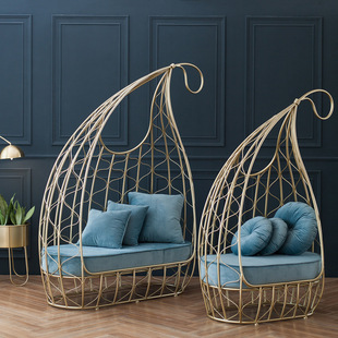 Nordic Internet Celebrity Coffee Shop Iron Bird Cage Imperial Concubine Sofa Creative Sofa Light Luxury Two-Person Lazy Sofa Chair