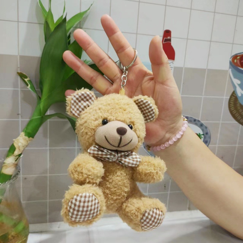 Pajarita de estilo explosivo, oso de peluche rizado, muñeco de peluche, oso, llavero, colgante, accesorios de bolso, muñeco de trapo