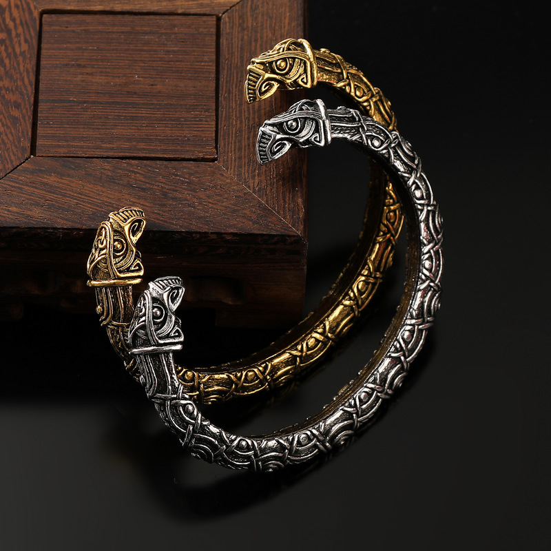 Foreign Trade Hot-Selling Viking Retro Odin Raven Head Open Bracelet Men's Punk Hip-Hop Nordic Mythology Accessories Wholesale Foreign Trade Hot-Selling Viking Retro Odin Raven Head Open Bracelet Men's Punk Hip-Hop Nordic Mythology Accessories Wholesale