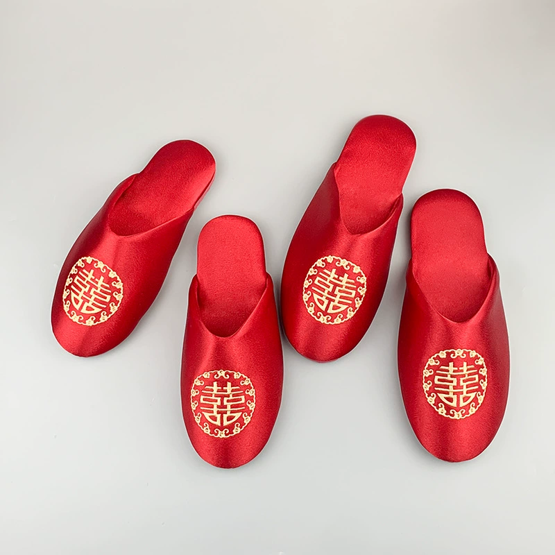 Свадебные тапочки женские летние праздничные винно-красные пары в помещении новые свадебные тапочки мужские летние тапочки двойное счастье