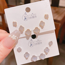 2025新品曲面锆石花朵三对装耳钉 女韩版银针高级感6件套装耳钉