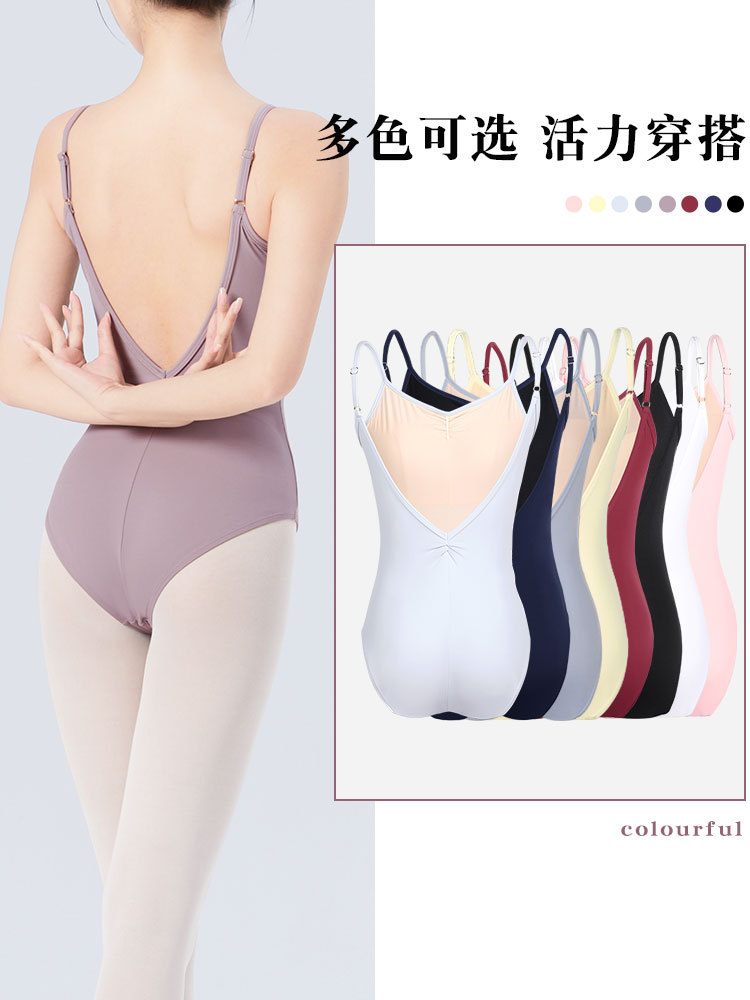 Ropa de baile para adultos y mujeres, ropa de entrenamiento con tirantes de verano, ropa de cuerpo sin espalda grande de nailon, ropa de una pieza con tirantes ajustables