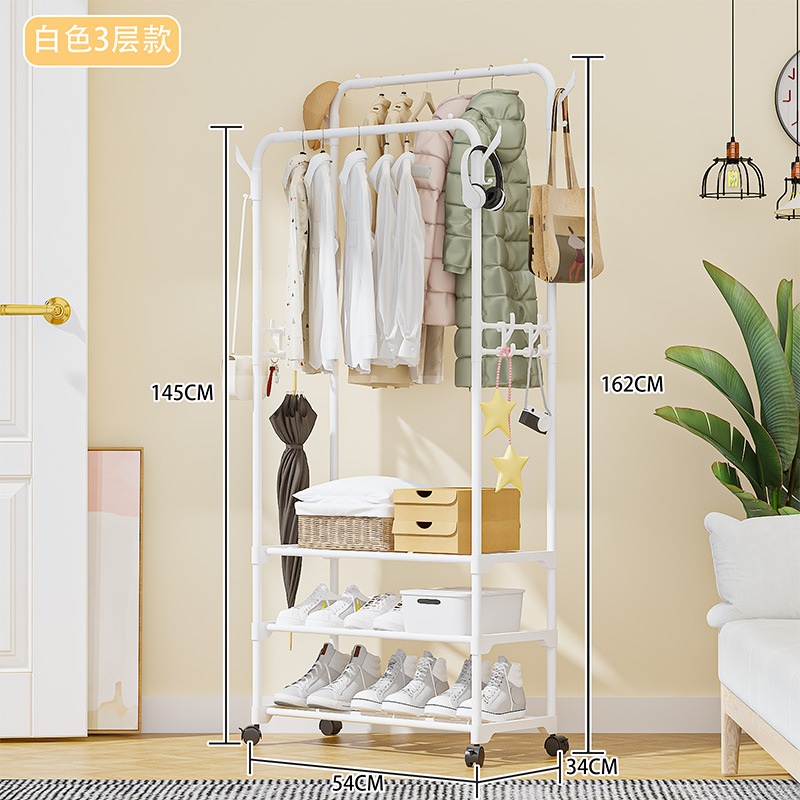Perchero Multiuso de Pie de Acero Inoxidable Móvil con Doble Barra para Dormitorio