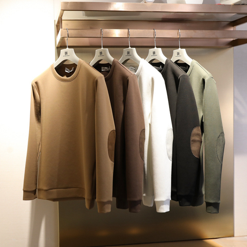 Maillard color system! Technology Fabric Air Layer Long Sleeve T-Shirt Sweater Men's Round Neck Inner Base Shirt with Cloth Sleeve Maillard color system! Technology Fabric Air Layer Long Sleeve T-Shirt Sweater Men's Round Neck Inner Base Shirt with Cloth Sleeve