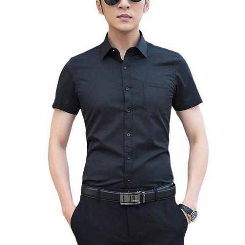 Men's Summer Business Short Sleeve Shirt, Youth Pure White Pocket Shirt
