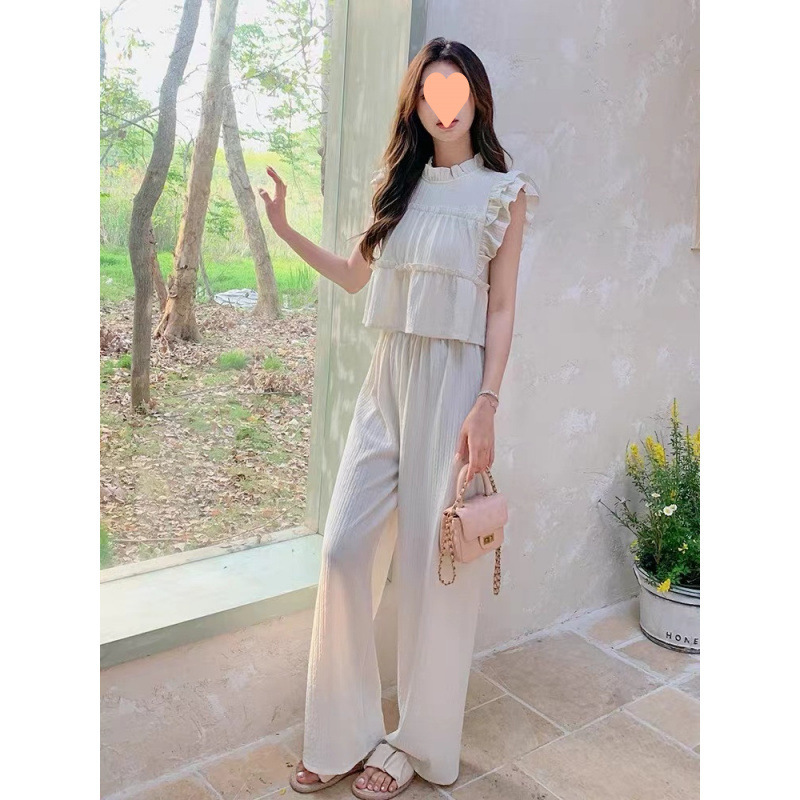 Fashion Suit Women Summer New 2024 Sleeveless Casual Top Loose Wide Leg Pants Trousers Two-Piece Set