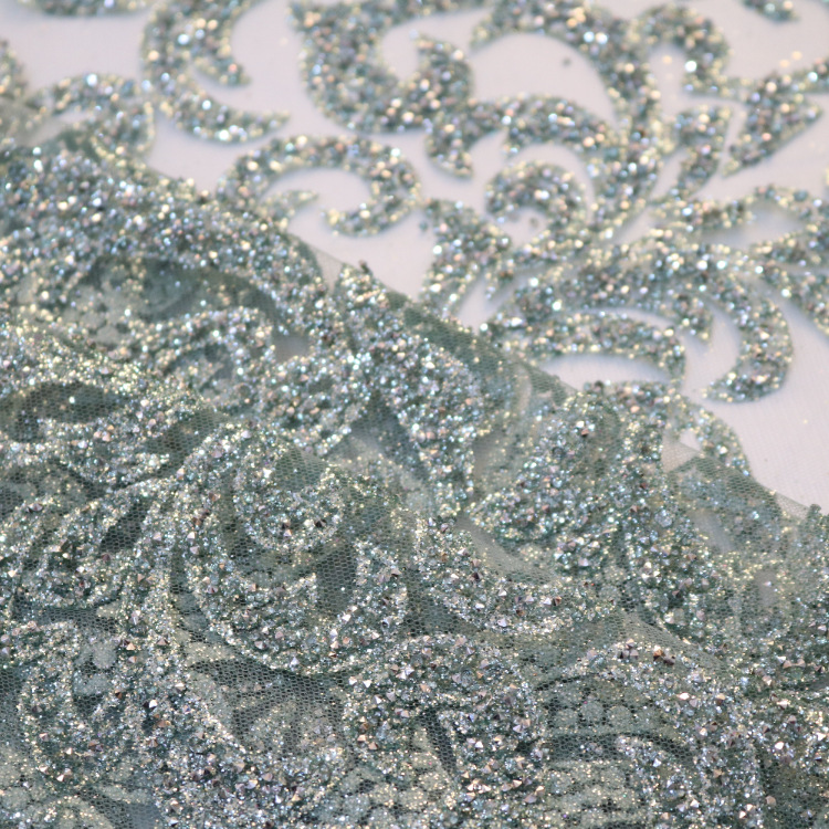 2024 nuevo hilo de malla hexagonal tela de malla de polvo fino hecha a mano tela de malla de diamante vestido de boda tela de mujer