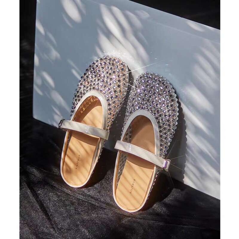 Internet Celebrated Hand-Woven Xinghe Age-Reducing Flash Diamond Birkken Baotou Half Slippers Women's Summer New Mesh Breathable Fairy