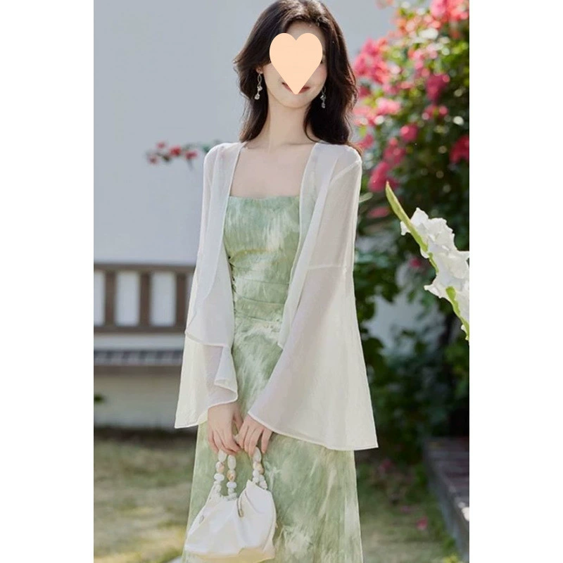 Новый китайский стиль шифоновая женская верхняя одежда для сушки на солнце, летний новый стиль с юбкой на подтяжках, шаль, верхний кардиган, тонкая блузка