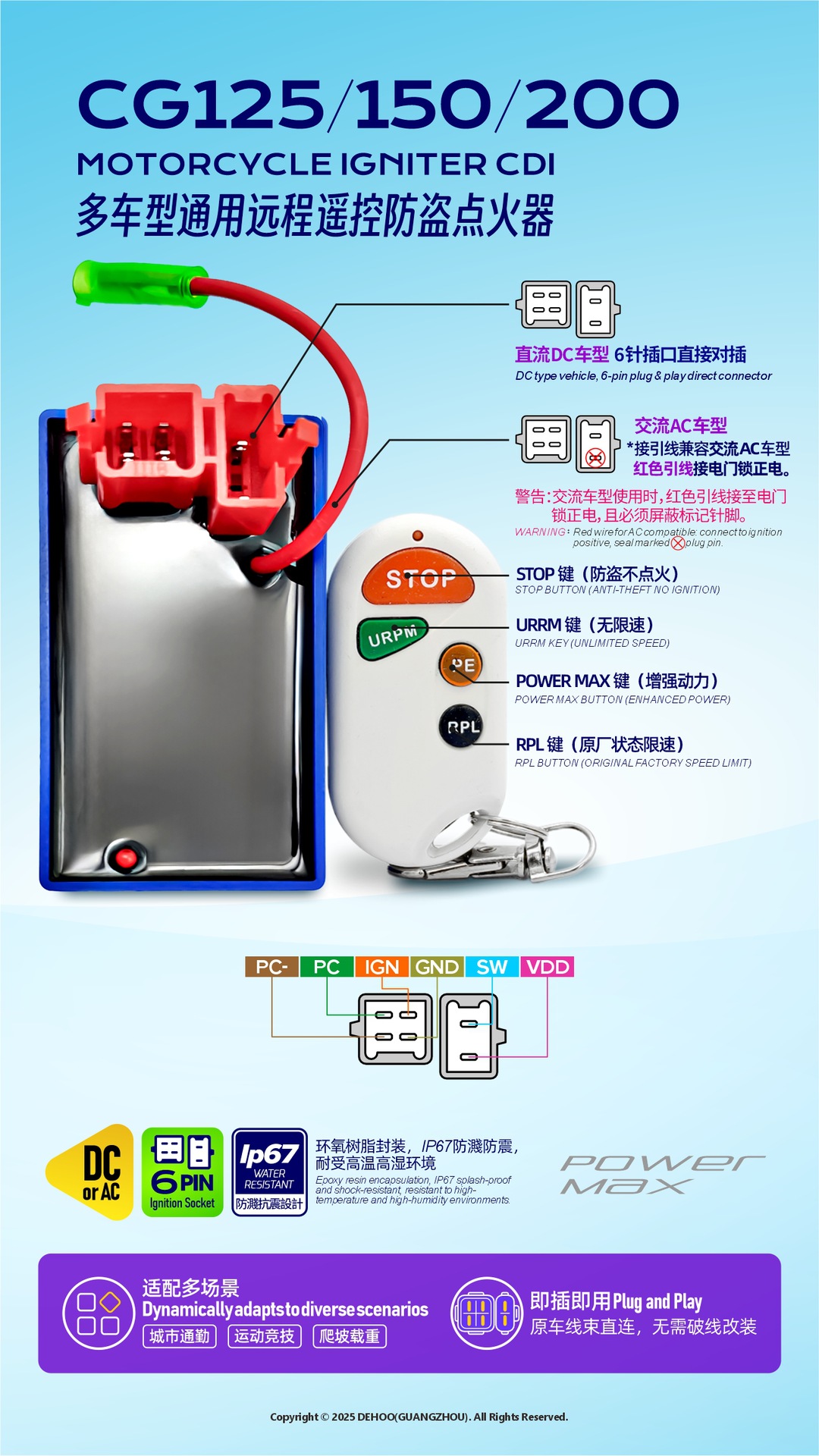 Applicable to CG125/150/200 Factory Direct Supply Customizable Remote Control Anti-theft DC DC Motorcycle Igniter CDI