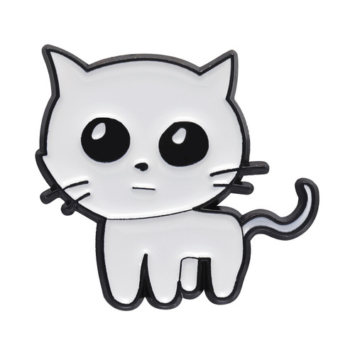 可爱白色猫咪金属胸针 卡通动物系列自闭症配饰徽章 创意跨境批发