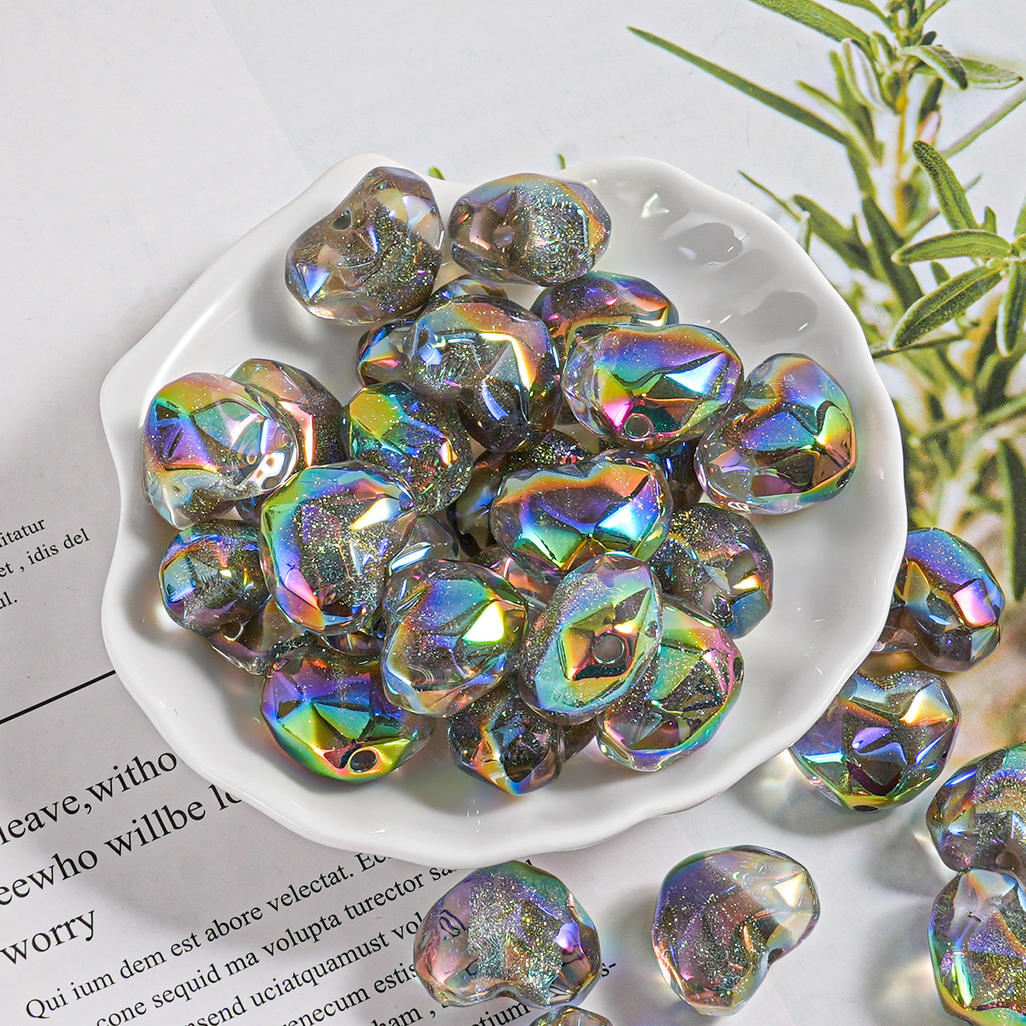 Al atardecer, corazón de azúcar, fideos cortados, amor, cuentas, teléfono móvil, material de bricolaje, accesorios de joyería, cuentas finas de resina flash en forma de corazón, lotes dispersos