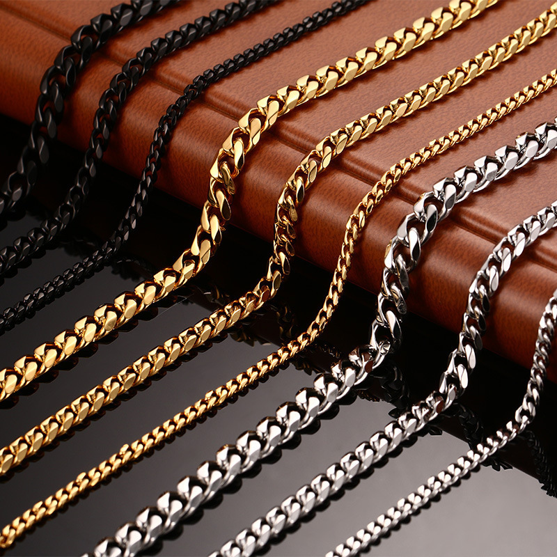 Europeo y americano transfronterizo Venta caliente collar de acero inoxidable hebilla única ribetes de titanio Cadena de acero chapado al vacío 18K oro collar largo image 2