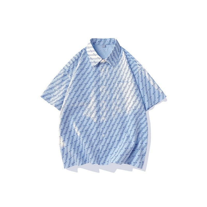 Ледяной шелк с короткими рукавами для мужчин 2024 новая летняя тонкая полосатая рубашка свободная куртка красивый пляж мужской топ