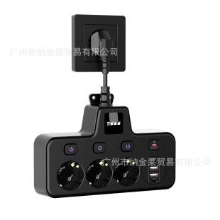Cross-border new 3-hole European-style converter socket overload protection touch three-color night light for Eurasian countries