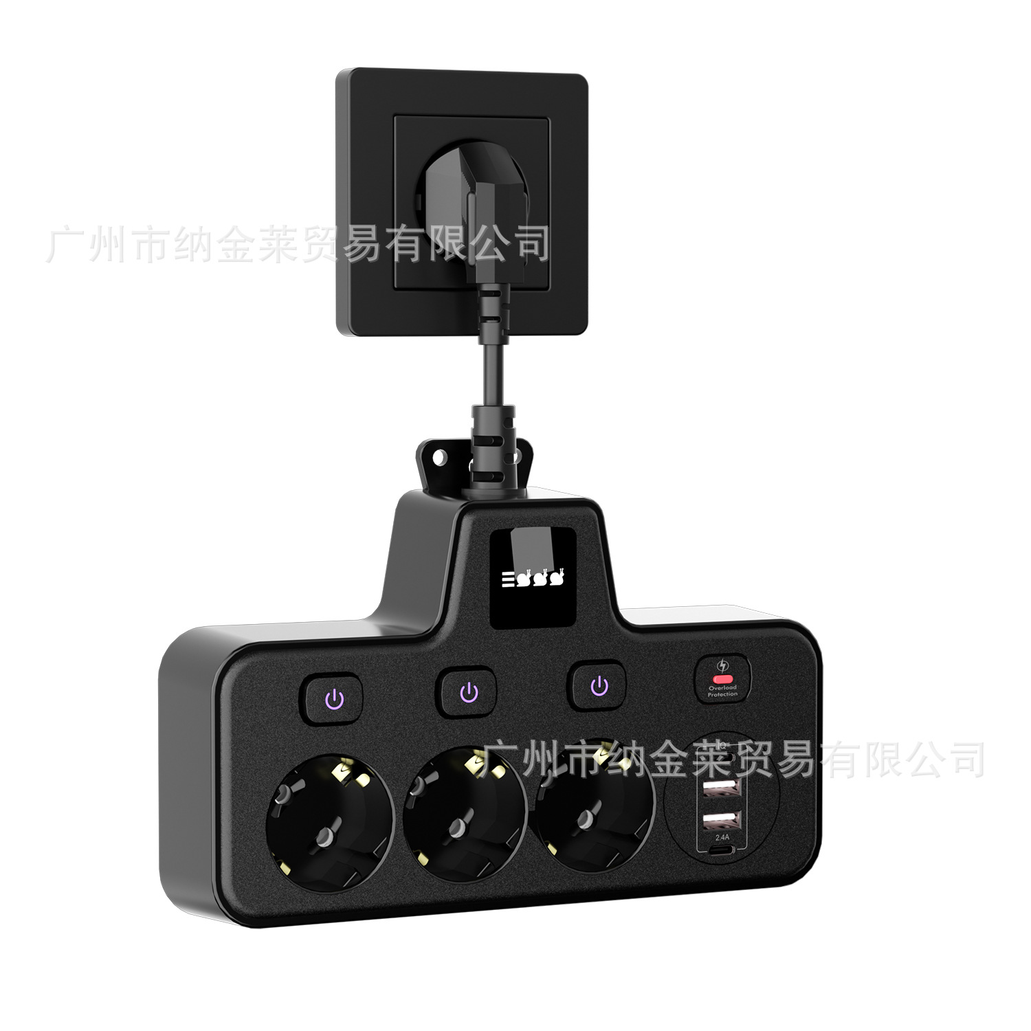 跨境新款3孔欧式转换器插座超载保护触摸三色小夜灯欧亚国家专用