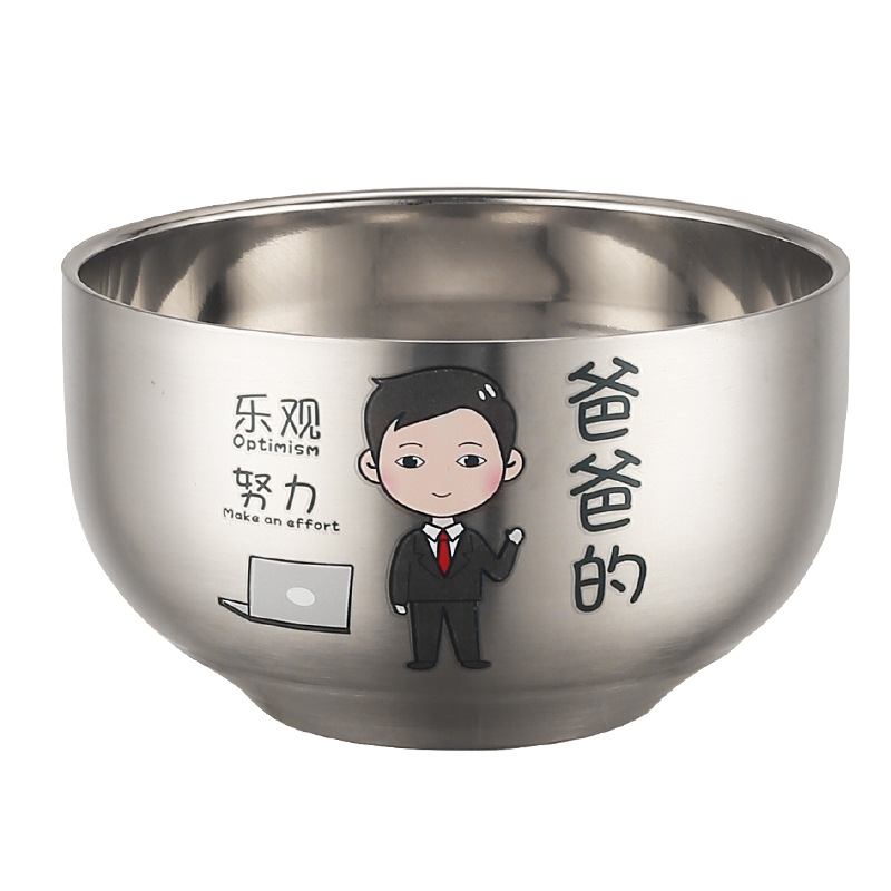 Nuevo retrato familiar entre padres e hijos tazón 304 tazón de acero inoxidable traje de dibujos animados creativo de doble capa