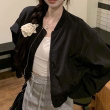 韩系白色棒球服外套女装春季2025新款宽松休闲小个子短款夹克上衣