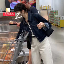 早春秋季深蓝色牛仔外套女士秋冬2026新款小个子短款正肩夹克上衣