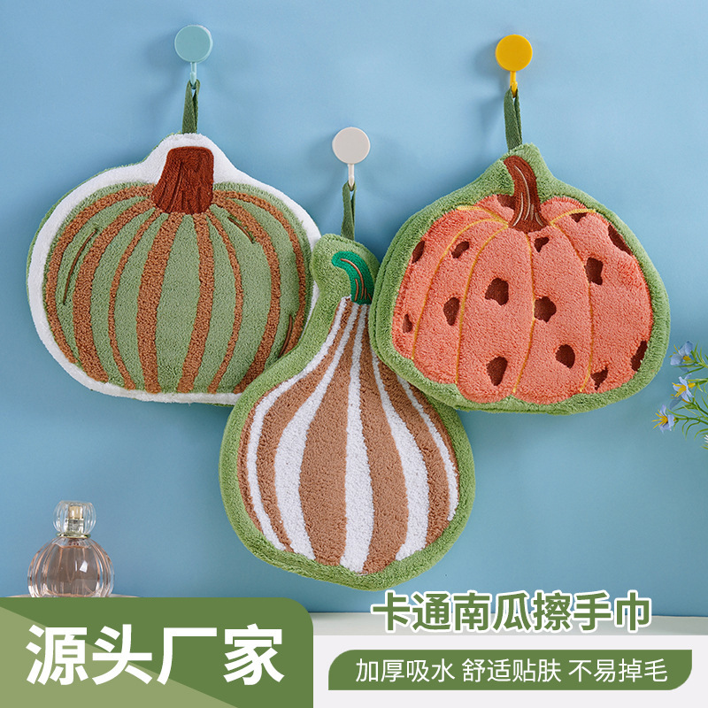 Pumpkin-Shaped Hanging Hand Towel for Kitchen and Bathroom, Cute Cleaning Cloth, Absorbent Handkerchief, Thick Coral Fleece Towel Pumpkin-Shaped Hanging Hand Towel for Kitchen and Bathroom, Cute Cleaning Cloth, Absorbent Handkerchief, Thick Coral Fleece Towel