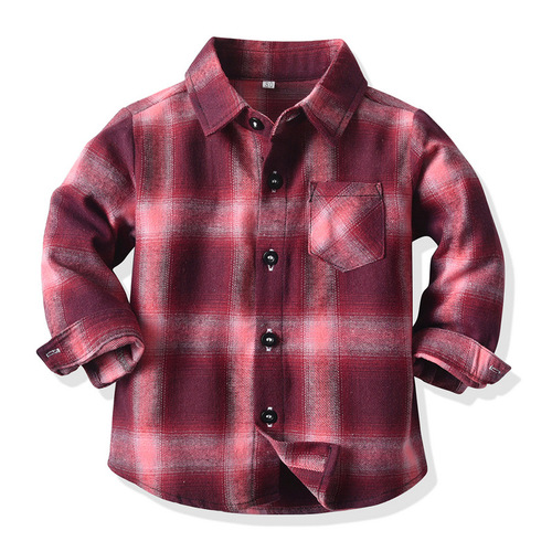 Cross-border children's leisure grid shirt  spring unisex stand-up collar long-sleeve single-button coat new children's shirt