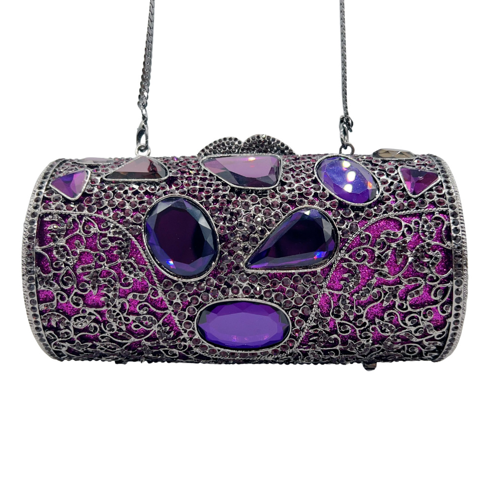 Túi clutch nữ đính kim cương cao cấp dự tiệc — màu tím đậm, Tùy chỉnh các màu khác