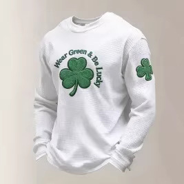 2026 European and American Independent Brand Spring Hot-Selling Round-Neck Sweatshirt with 3D Digital Print Clover Design for Men Casual Round-Neck Top