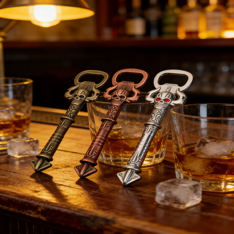 Retro pirata esqueleto abre botellas 3 colores aleación de zinc metal abre botellas de cerveza estilo gótico medieval