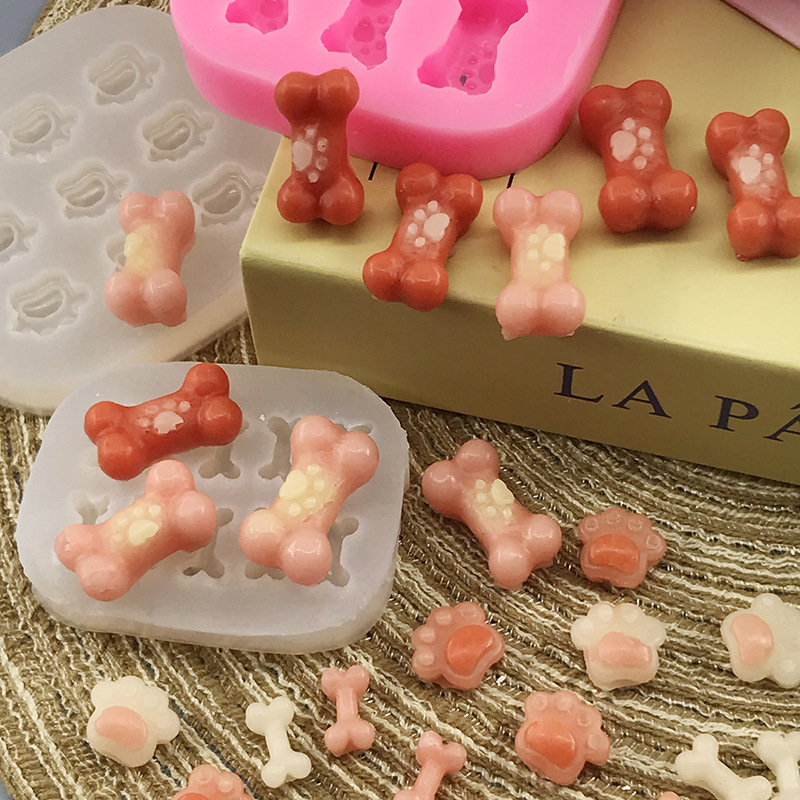 小狗骨頭餅乾貓爪骨頭硅膠模具火漆蠟粒香薰蠟燭石膏烘焙巧克力模