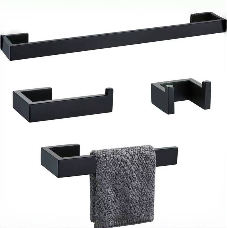 Cross-Border 304 Stainless Steel Towel Rack Bathroom Set 24inch Rectangular Towel Rack Bathrobe Hook Paper Towel Rack 4-Piece Set