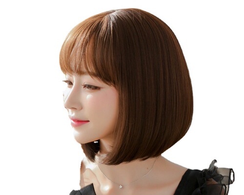Japanese and Korean short bobo haircuts, air bangs, straight hair, sweet and cute face-shaping individual wig set