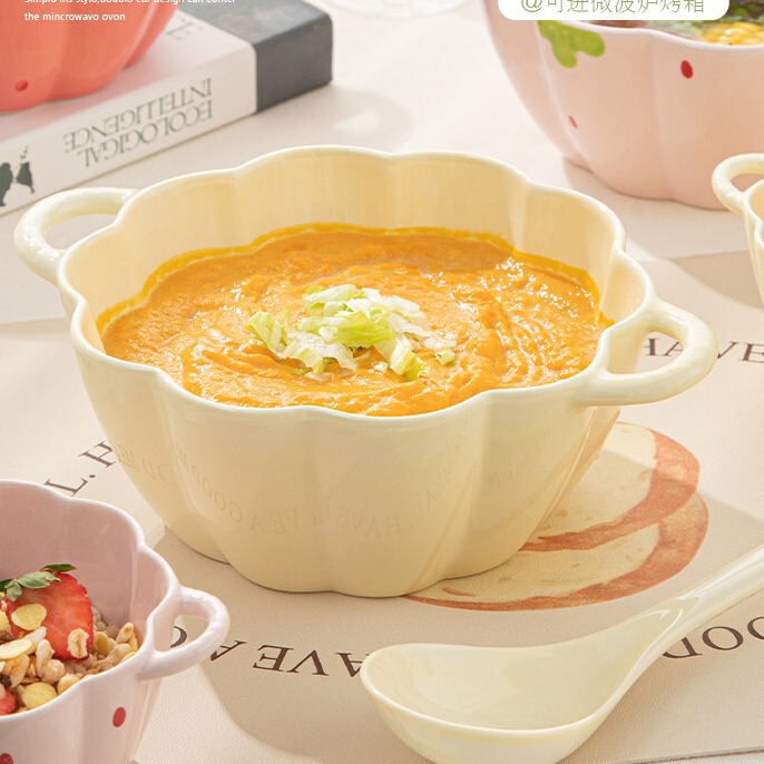かわいくて見栄えの良いボウル、陶器食器、食器セット、両耳ボウル、インスタントラーメンボウル、家庭用大型スープボウル、スプーン、箸|undefined