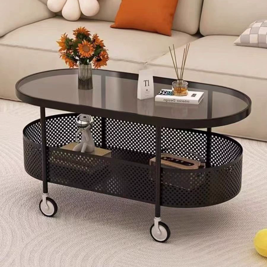 Кремовый белый столик из закаленного стекла небольшая квартира дом гостиная диван угловой столик с колесами креативный Железный маленький столик