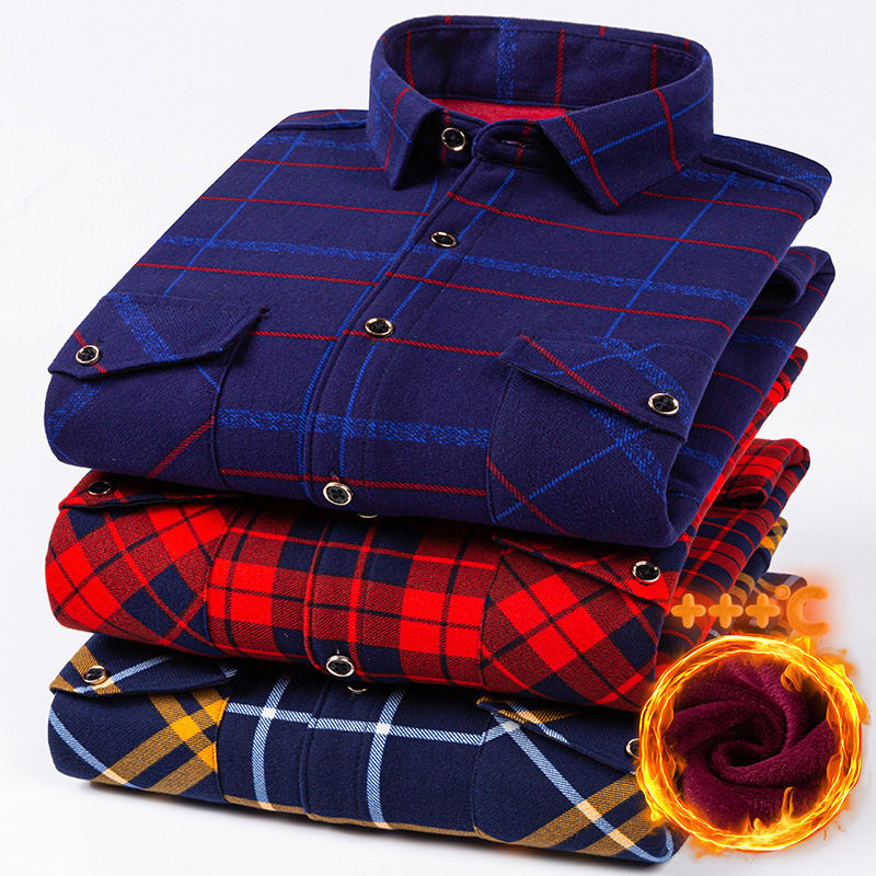 Winter fleece-lined Double Pocket Shirt Men's Sanding Plaid fleece-lined Thickened Dad's Warm Cold-resistant Men's Eastern Wear Winter fleece-lined Double Pocket Shirt Men's Sanding Plaid fleece-lined Thickened Dad's Warm Cold-resistant Men's Eastern Wear