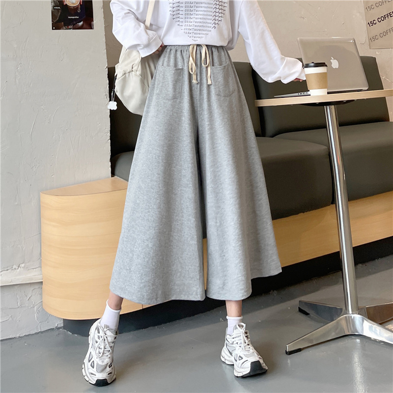 plus size Casual Wide-leg Pants Women's 2025 Spring and Summer New Loose Slimming High Waist Dipping Drawstring Capri Pants Women's Skirt