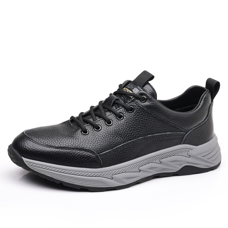 Invierno de piel de vaca de cabeza nuevas zapatillas deportivas de hombre, cuero real y terciopelo, zapatos cálidos de algodón, zapatos casuales de hombre, zapatos de hombre