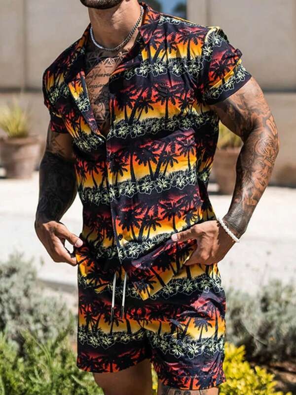 2025 nuevo estilo Amazon transfronterizo tendencia de moda casual europea y americana camisa de manga corta pantalones cortos traje MB1 MA1