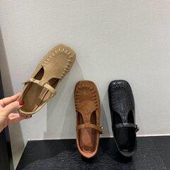 法式浅口玛丽珍鞋女秋季新款复古豆豆鞋方头休闲单鞋软平底奶奶鞋