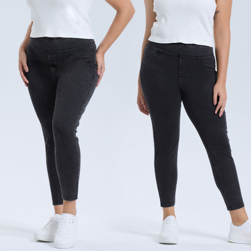 Ventas en caliente transfronterizas nuevos pantalones de yoga jeans de tamaño más grande, pantalones deportivos casuales de bolsillo de cintura alta para mujeres