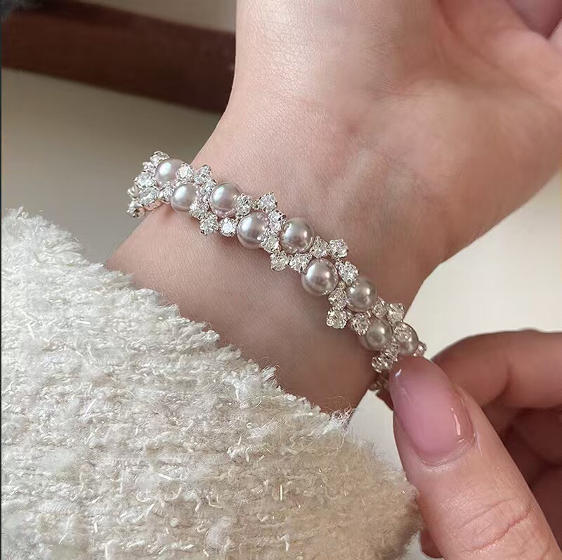High-End Light Luxury Shijia Pearl Zircon Bracelet for Women, Exquisite Sparkling Niche High-End Versatile Heavy-Duty Jewelry Wholesale
