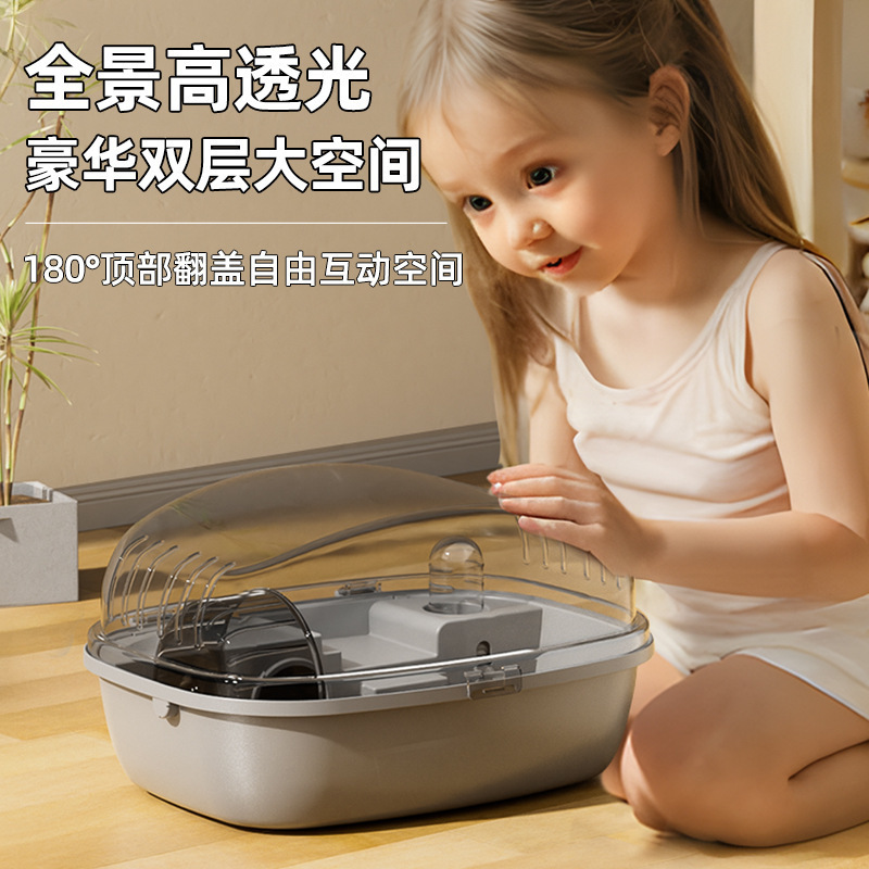 Jaula de hámster más de lujo acrílico transparente villa casa jaula de hámster caja de alimentación con rueda de correr al por mayor image 2