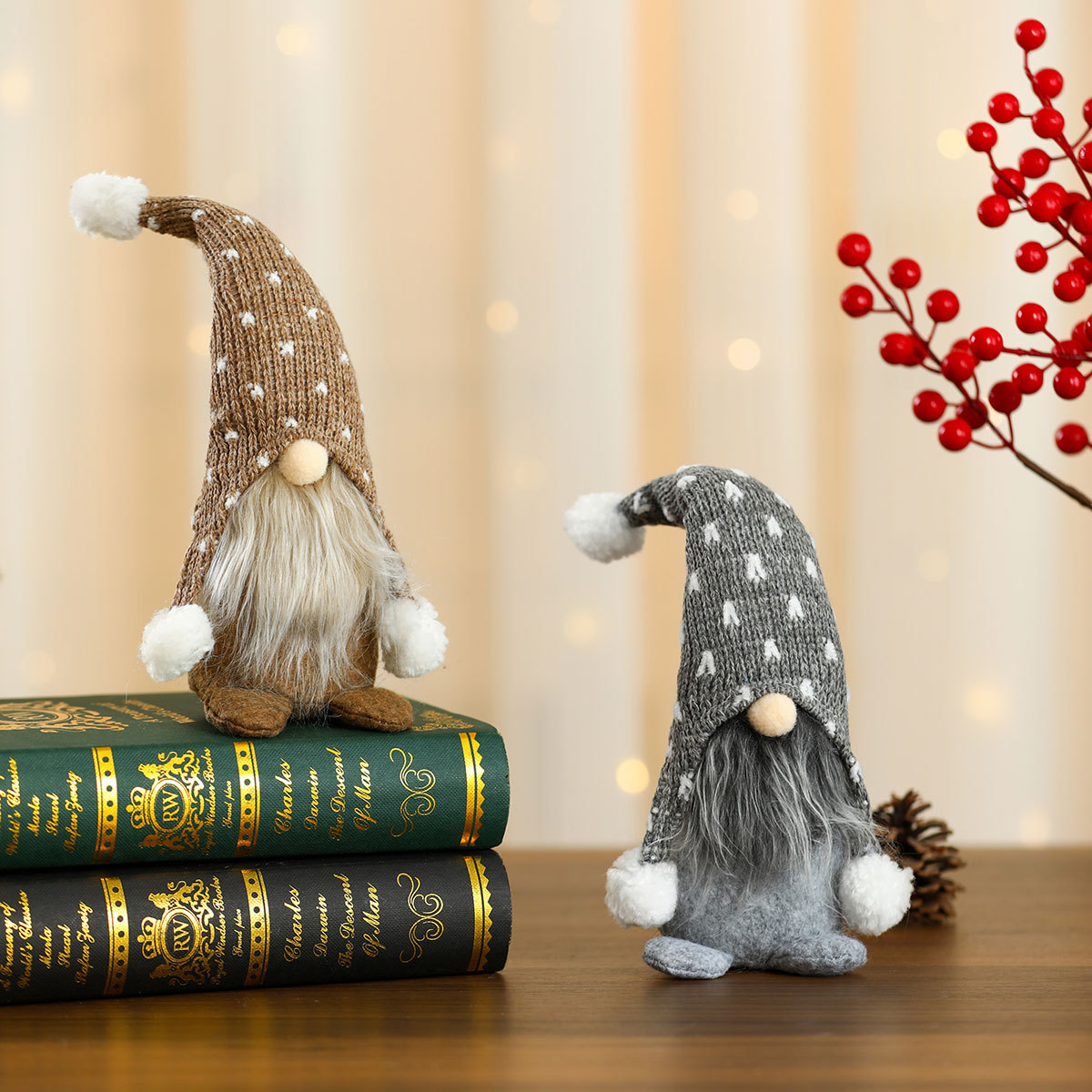 Navidad nuevo punto punto sombrero de punto sentado muñeca decoración para el hogar hotel ventana decoración regalos