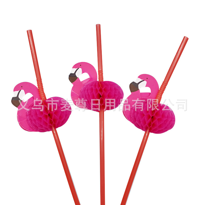 Partido creativo paja plástico bebida paja foto apoyos tridimensional panal Flamingo forma decorativa paja
