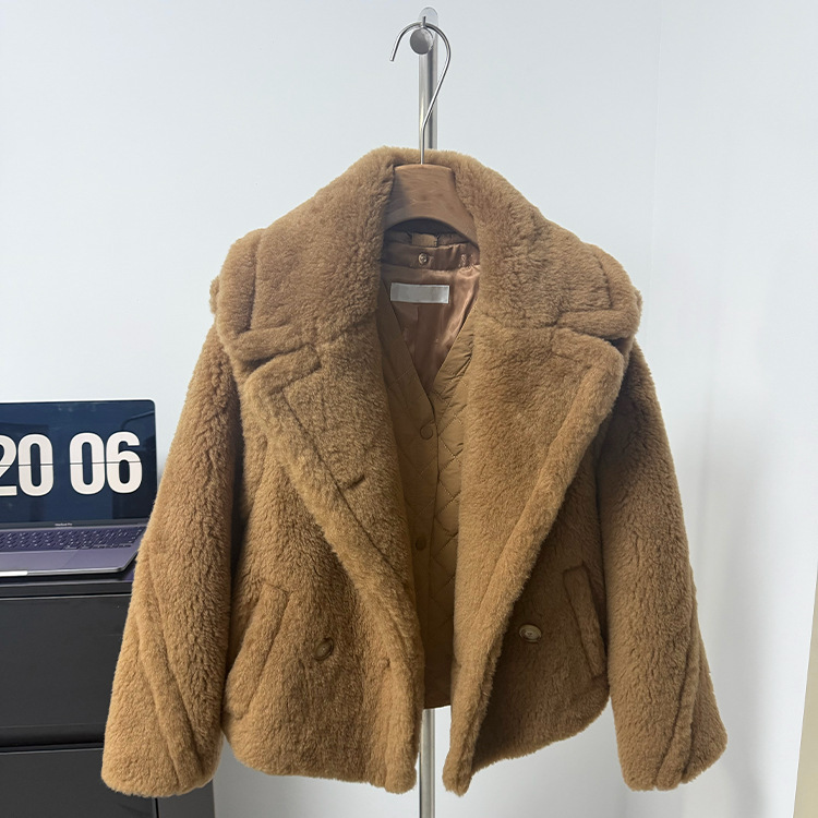 M Brand Camel-Colored Classic Short Thickened Wool Alpaca Coat with Large Lapel Two-Piece down Jacket for Women