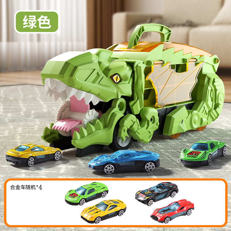 Transfronterizo dinosaurio para niños tragando coche catapulta deslizante transporte pista de almacenamiento aleación coche educativo coche juguete