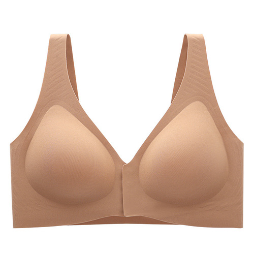Front closure gathered push-up large size fixed cup jelly gel bra seamless glossy backless underwear for women without underwire