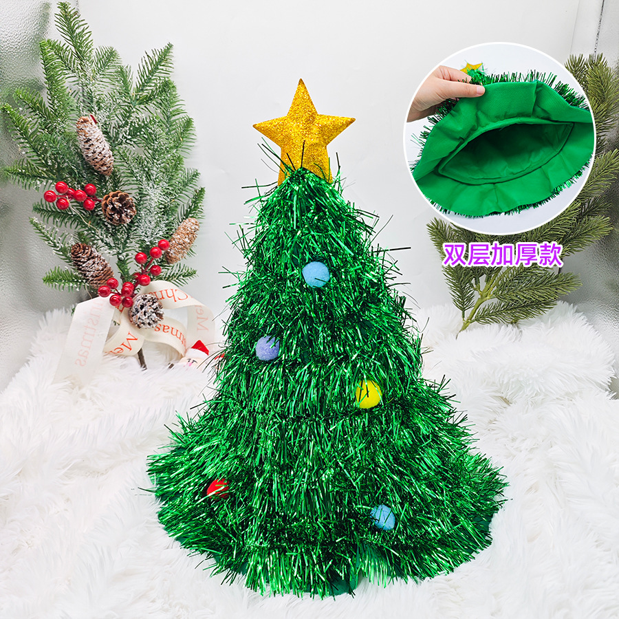 Navidad Sombrero del árbol de Navidad verde cebolla seda Sombrero de Navidad columpio mágico verde madder lana raya Sombrero de Navidad