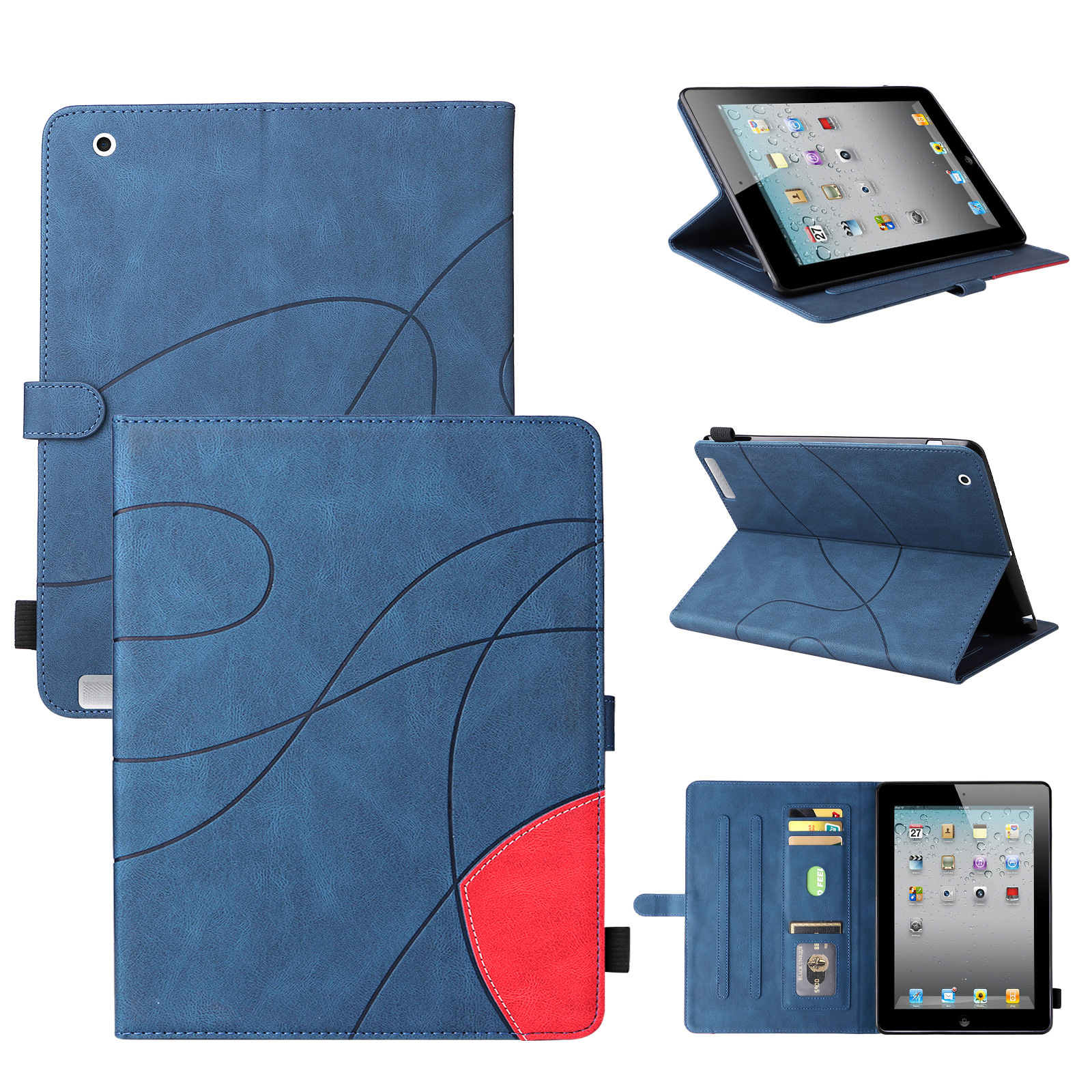 Suitable for Ipad Pro11 two-color stitching leather case air card holder mini2345 tablet with pen case