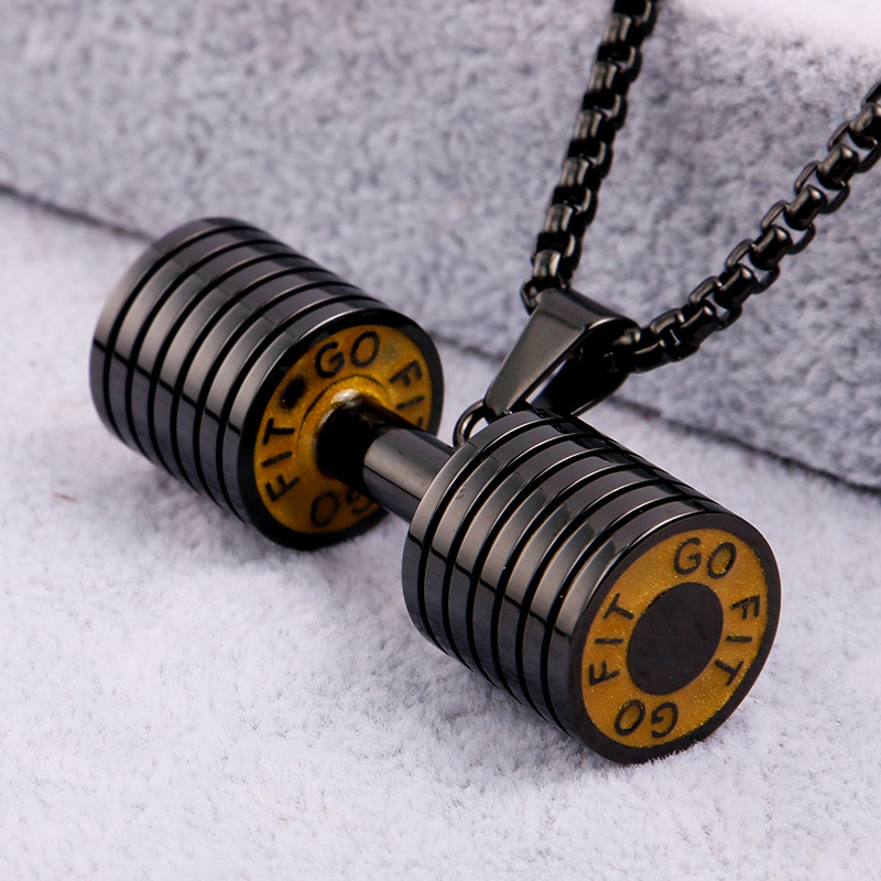 304 Stainless Steel Material Barbell Pattern 304 Stainless Steel Vacuum Plating Real Gold Plated Barbell Pendants Jewelry Accessories