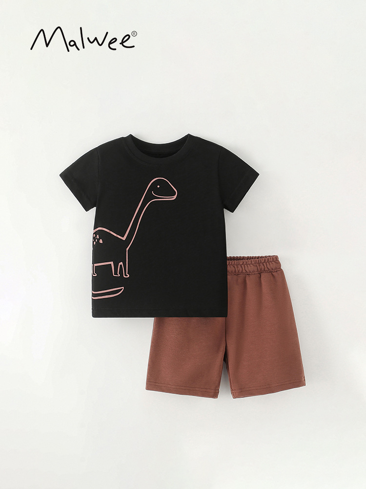Malwee ropa para niños conjunto de dos piezas verano nuevo europeo y americano niños nuevo cuello redondo manga corta cintura elástica niños traje